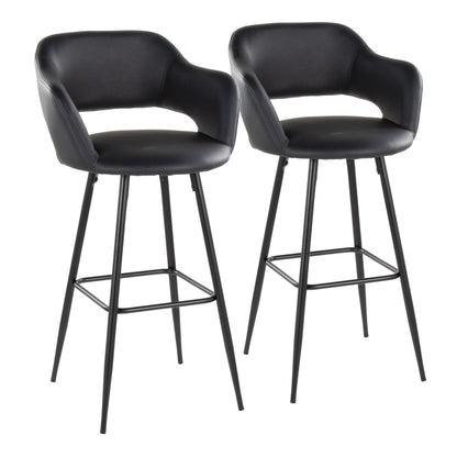 Margarite - Contemporary Fixed Height BarStool With Square Footrest (Set of 2) - Black