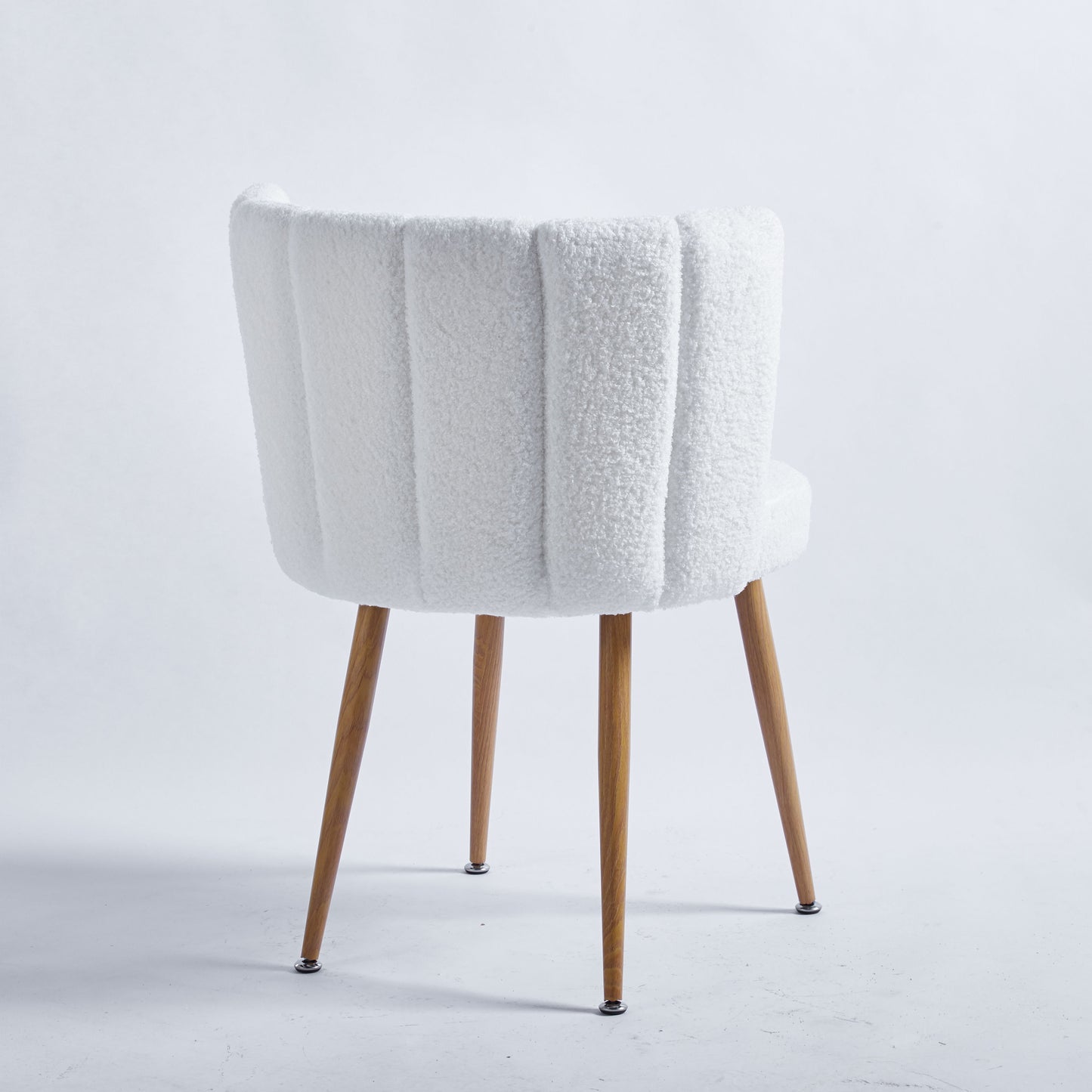 Modern Dining Chair (Set of 2) With Iron Tube Wood Color Legs, Shorthair Cushions And Comfortable Backrest, Suitable For Dining Room, Living Room, Cafe, Simple Structure - White
