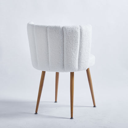 Modern Dining Chair (Set of 2) With Iron Tube Wood Color Legs, Shorthair Cushions And Comfortable Backrest, Suitable For Dining Room, Living Room, Cafe, Simple Structure - White