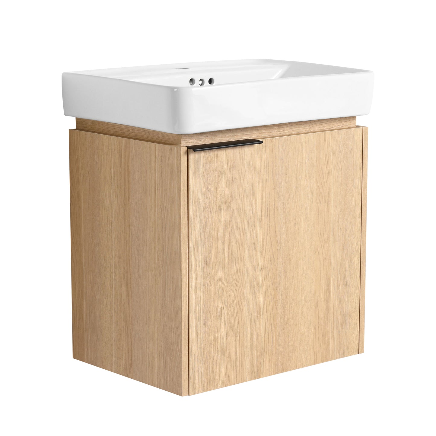 20" Wall Mounted Bathroom Vanity With Ceramic Sink And Storage Cabinet - Oak