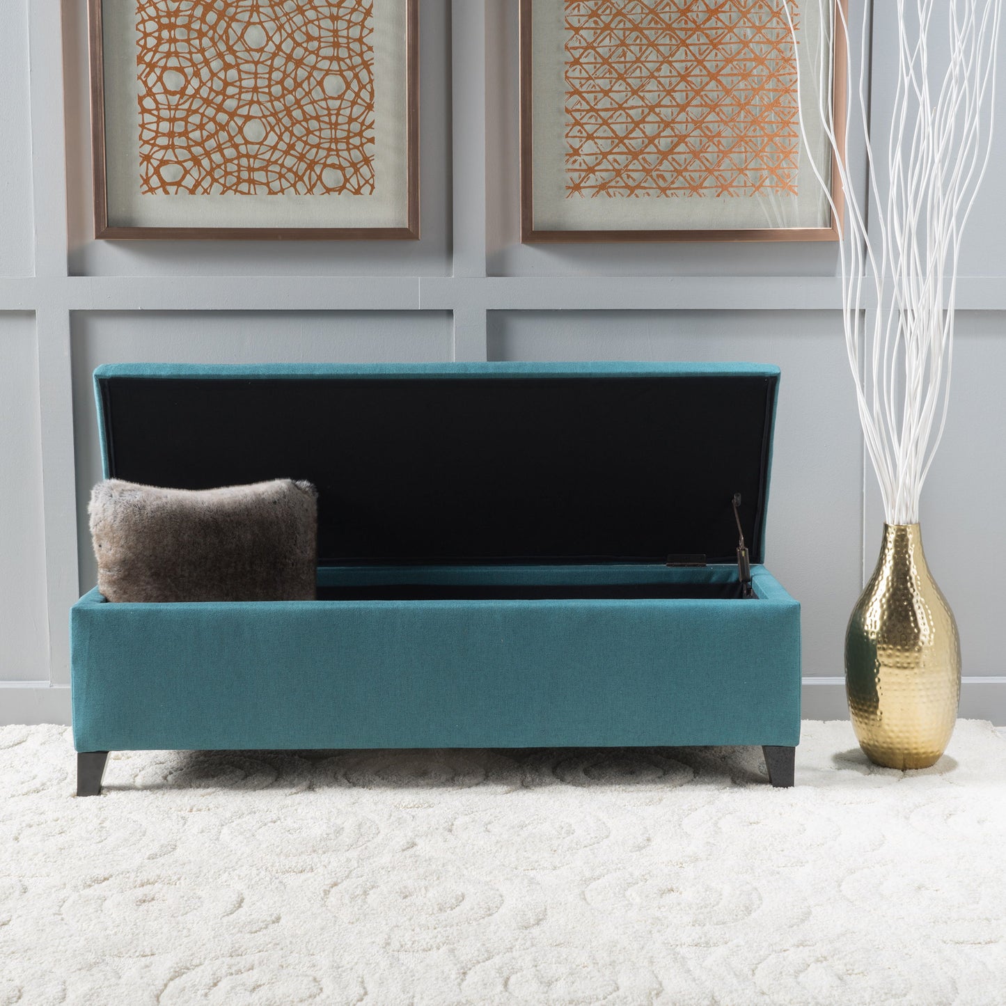 Storage Ottoman Bench With Polyester Upholstery And Wood Frame - Teal