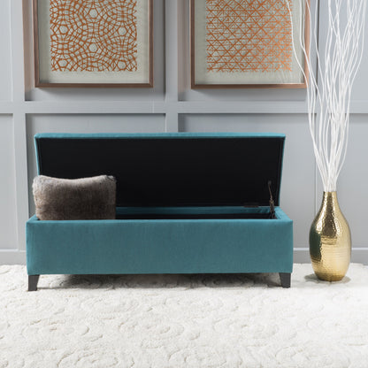 Storage Ottoman Bench With Polyester Upholstery And Wood Frame - Teal
