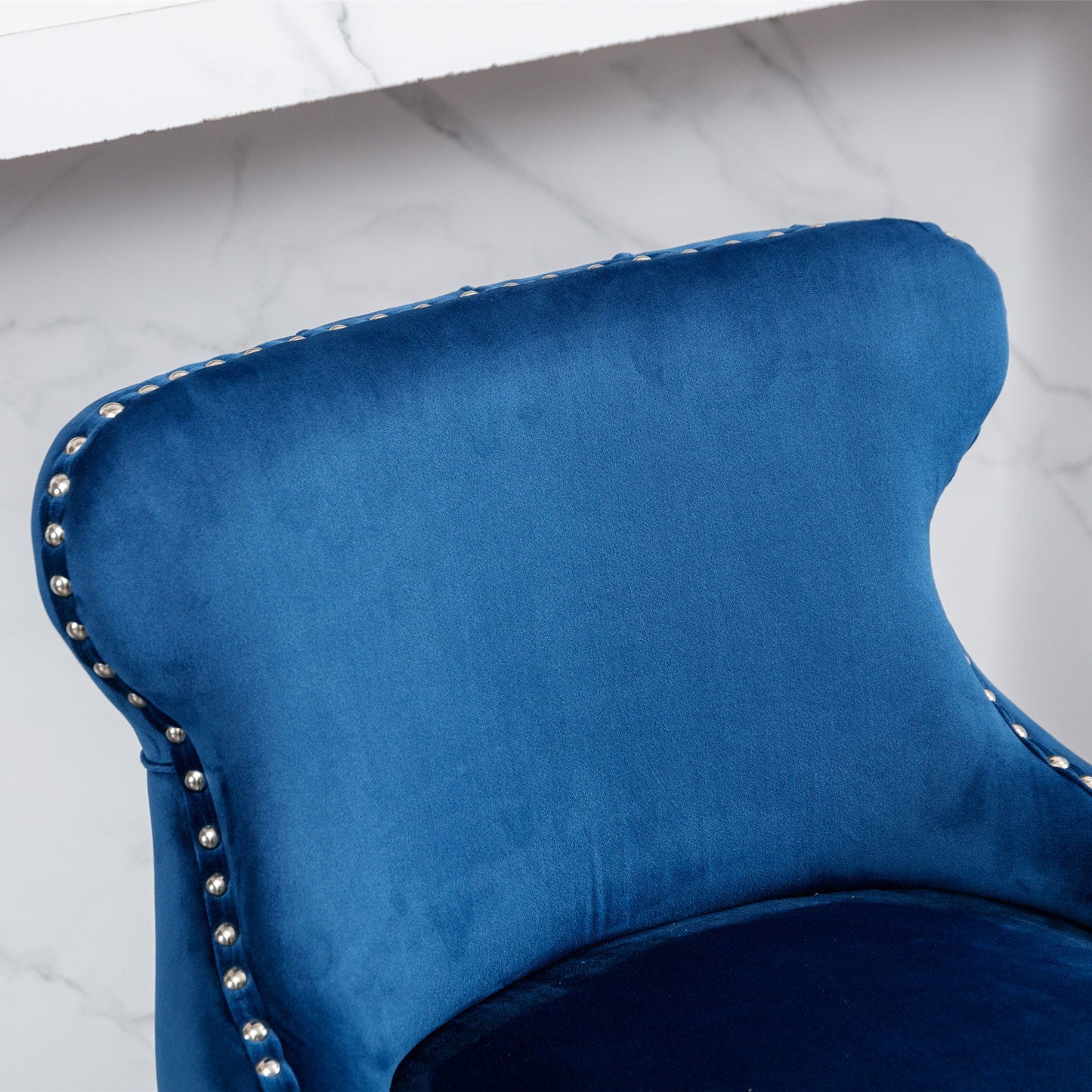 Contemporary Velvet Upholstered Wing-Back Barstools With Button Tufted Decoration And Wooden Legs, And Chrome Nailhead Trim, Leisure Style Bar Chairs, Bar Stools (Set of 4) - Blue