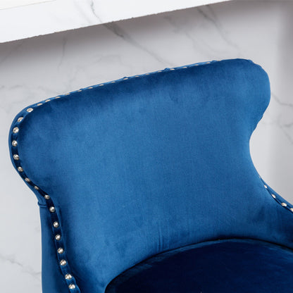 Contemporary Velvet Upholstered Wing-Back Barstools With Button Tufted Decoration And Wooden Legs, And Chrome Nailhead Trim, Leisure Style Bar Chairs, Bar Stools (Set of 4) - Blue