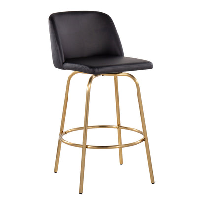Toriano - Contemporary Fixed Height Counter Stool With Swivel With Round Footrest (Set of 2) - Black / Gold
