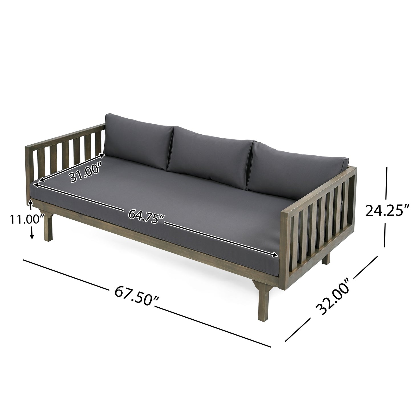 Claremont - 3 Seater Daybed With Slat Paneling And Water Resistant Cushions - Gray