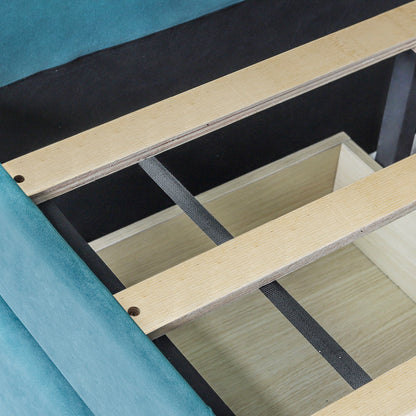 Twin Size Upholstered Daybed With Two Drawers And Slat - Blue