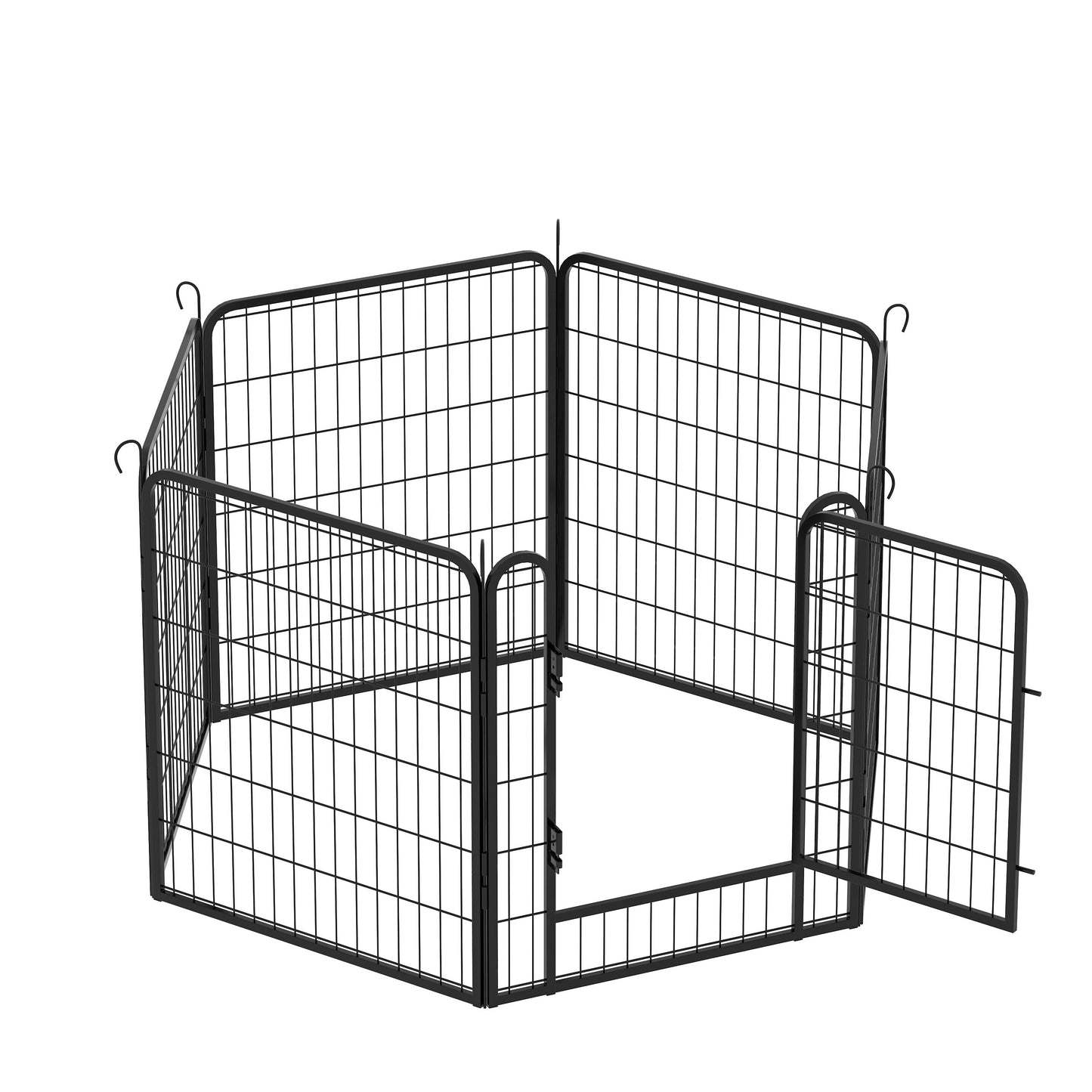 53.94" 6 Panels Heavy Duty Metal Playpen With Door, Dog Fence Pet Exercise Pen For Outdoor, Indoor - Black