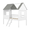 Twin Size Low Loft House Bed With Two Side Windows - White / Gray