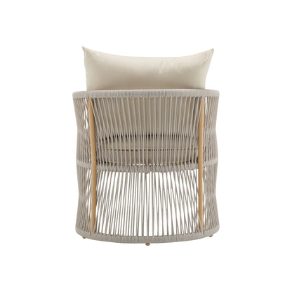 Modern Lounge Chair With Curved Aluminum Frame, Rope Weave Design, And Cushioned Comfort For Outdoor Living - Beige / Natural