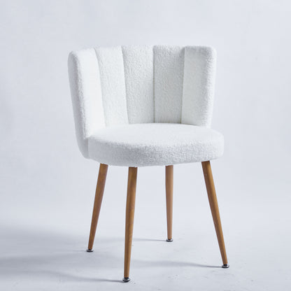 Modern Dining Chair (Set of 2) With Iron Tube Wood Color Legs, Shorthair Cushions And Comfortable Backrest, Suitable For Dining Room, Living Room, Cafe, Simple Structure - White