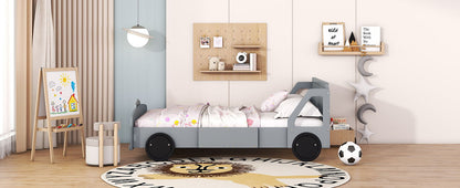 Full Size Car Shaped Platform Bed With Wheels - Gray