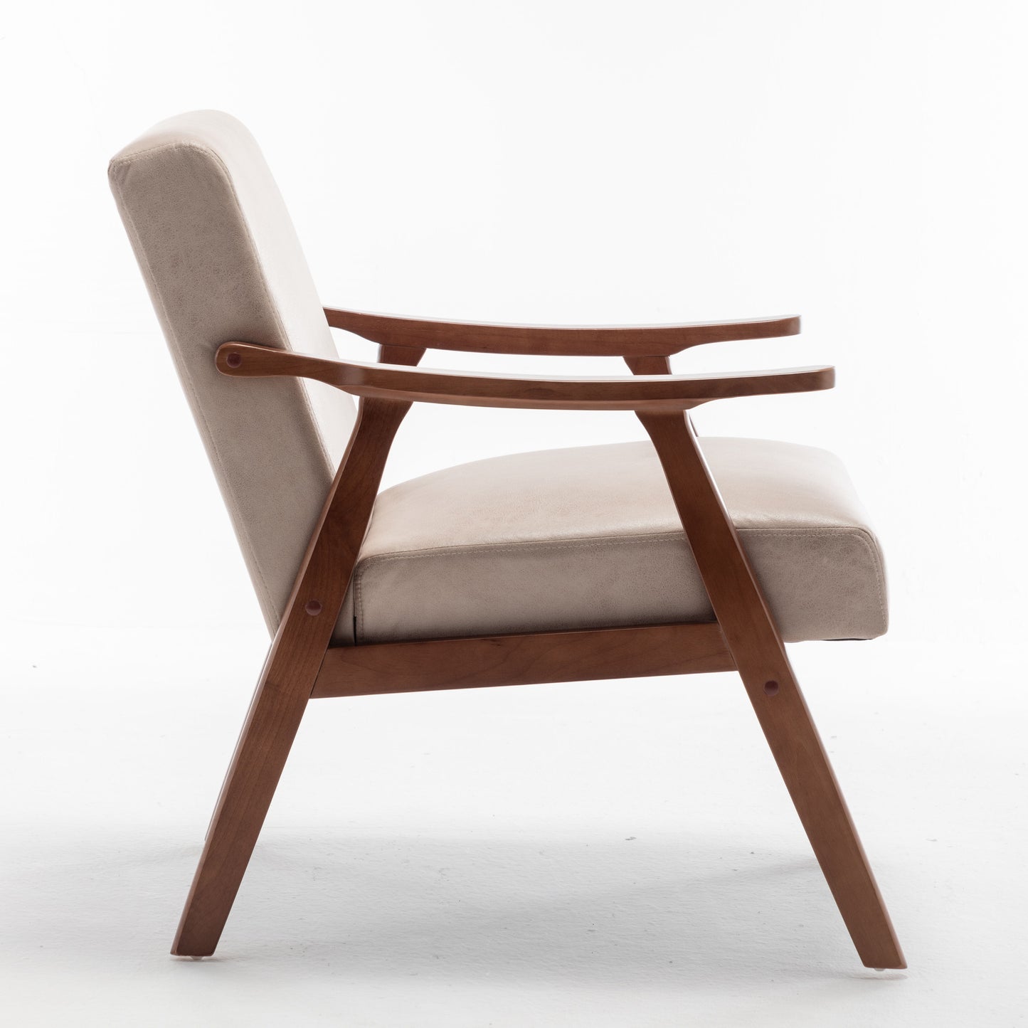 Mid Century Modern Wingback Accent Chair With Solid Wood Frame And Extra Thick Backrest - Lounge Chair For Living Room, Bedroom, Or Reading Room - Light Camel