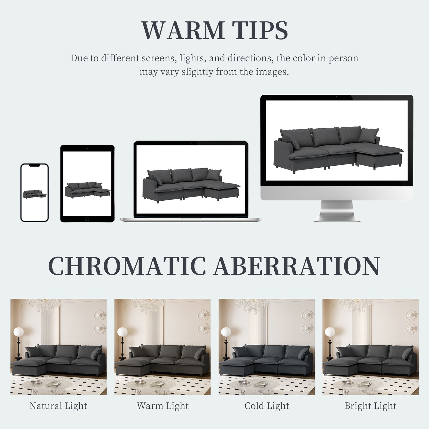Sectional Sofa With Ottoman L Shaped Cloud Couch Set With Throw Pillows, Free Combination 4 Seat Modular Upholstered - Gray