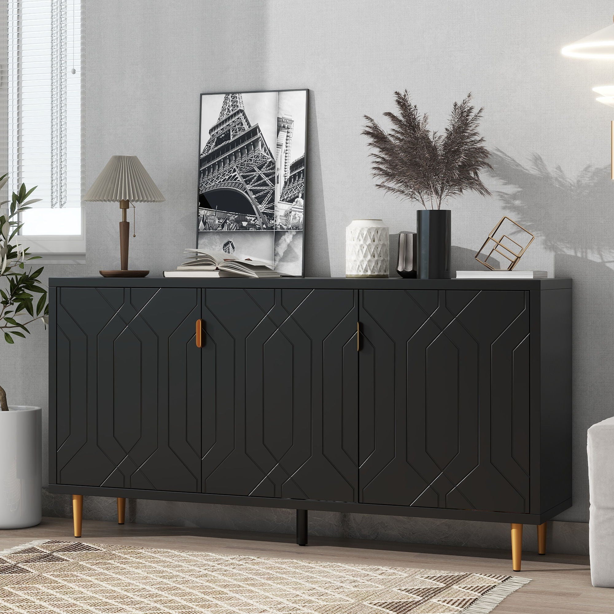 Modern TV Stand With 3 Doors And Adjustable Shelves For Living Room, Fits TVs Up To 70