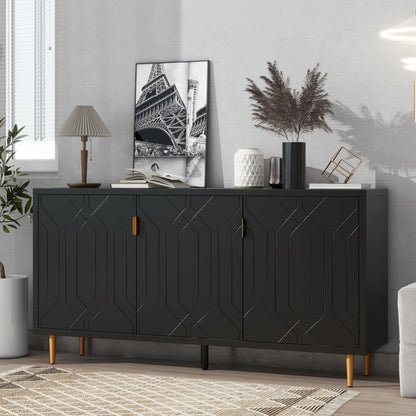 Modern TV Stand With 3 Doors And Adjustable Shelves For Living Room, Fits TVs Up To 70" - Black