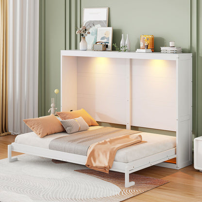 Queen Size Murphy Wall Bed Modern Design With LED Lights - White