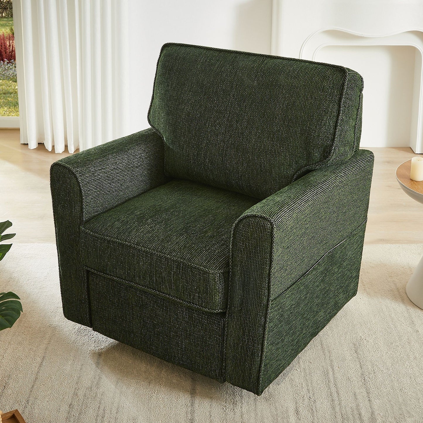 360ÔøΩÔøΩ Swivel Chair Accent Barrel Armchair With Side Pockets, Chenille Upholstery, Compact Size - Green