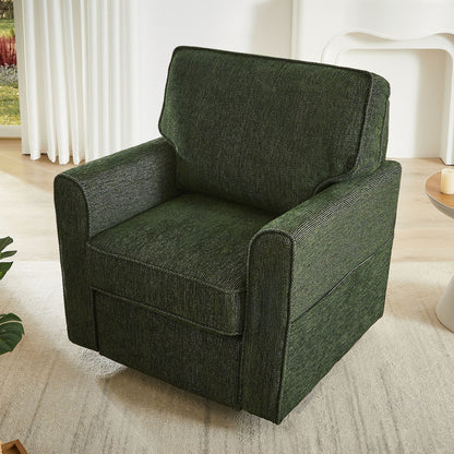 360ÔøΩÔøΩ Swivel Chair Accent Barrel Armchair With Side Pockets, Chenille Upholstery, Compact Size - Green