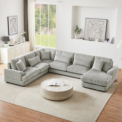 Oversized Sectional Sofa U - Shaped Sofa Couch Modern Sofa Upholstered In Soft Corduroy With A Chaise Lounge For Living Room - Gray