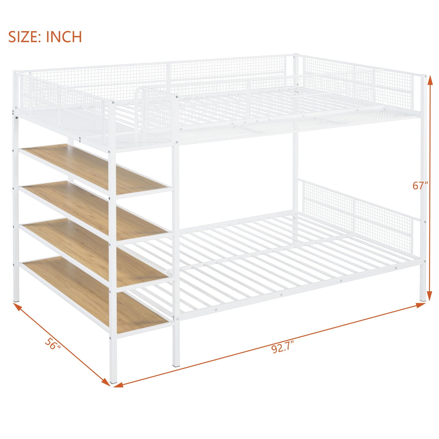 Twin Over Full Bunk Bed With 5 Tier Shelves - White