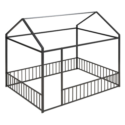Full Size Bed House Bed Frame With Fence - Black