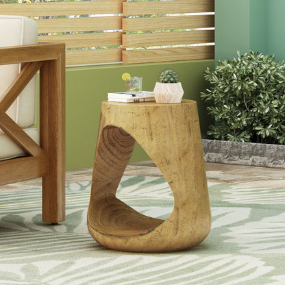 Mgo Hollow Side Table With Wood - Like Texture - Natural