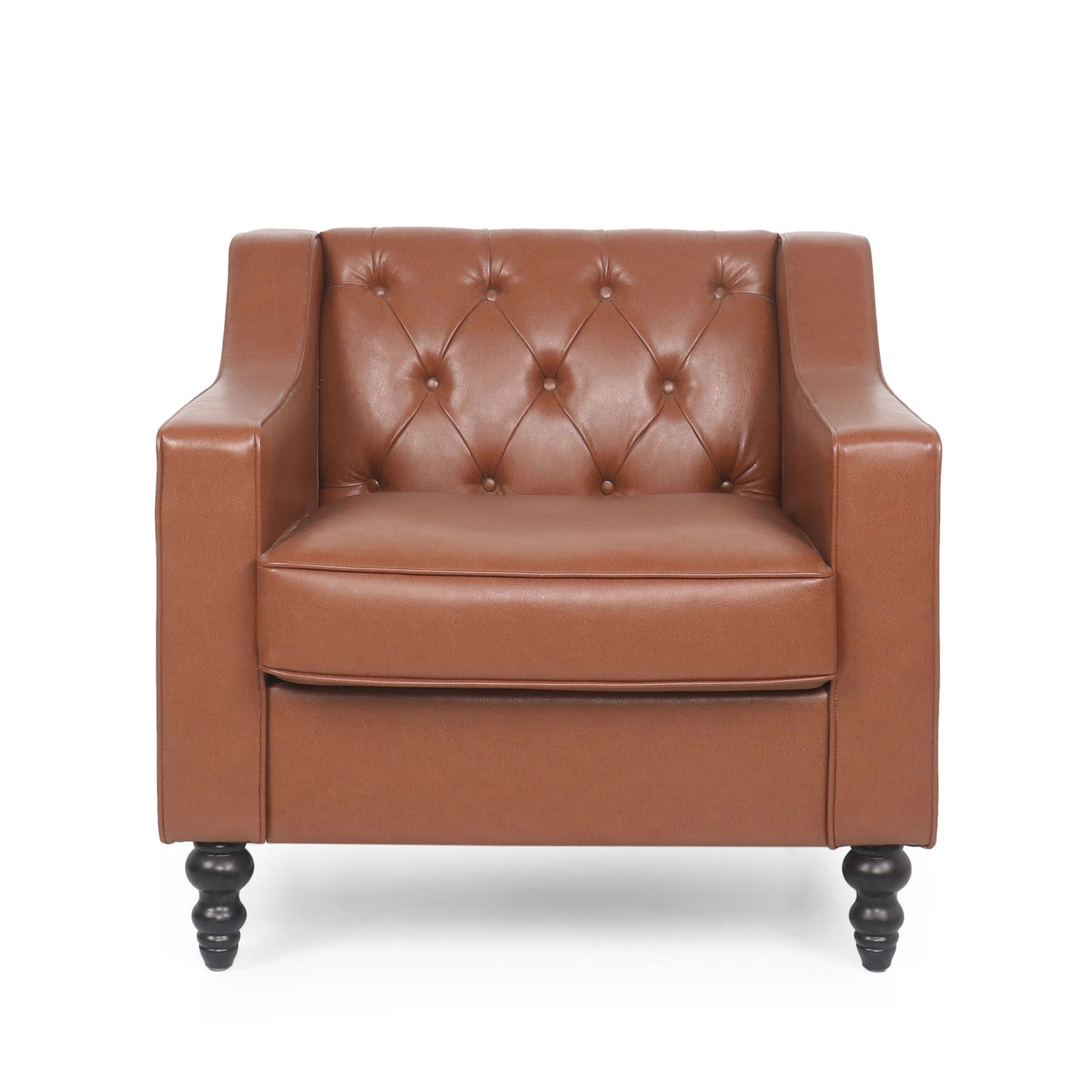 Contemporary Club Chair With Button Tufting And Diamond Stitching - Light Brown
