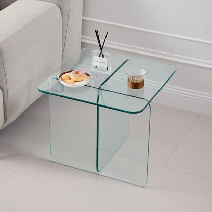 Modern Tempered Clear Glass Sidetable Small Tea Stand - Transparent Glass