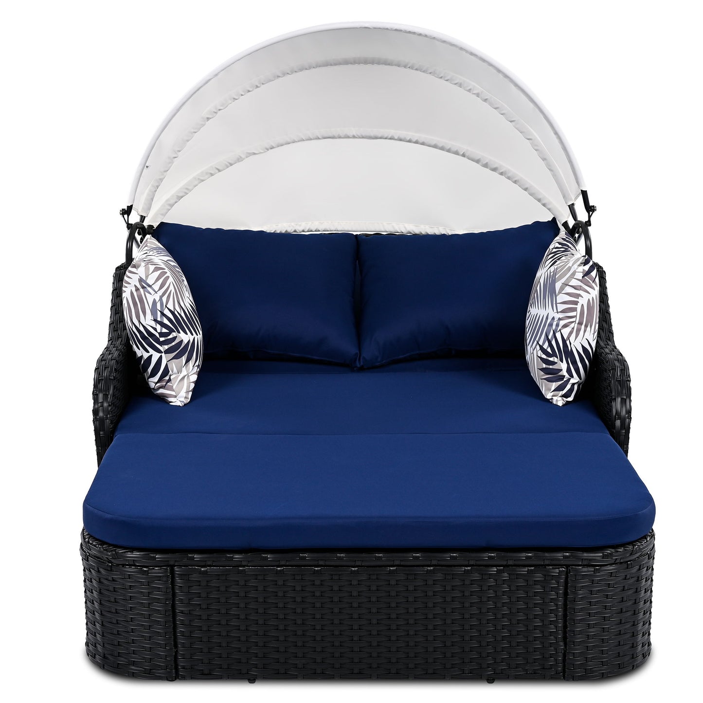 Outdoor Sunbed With Adjustable Canopy, Double Lounge, Daybed - Black / Blue