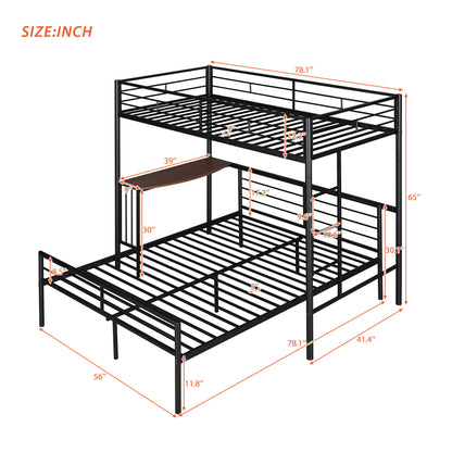 Twin Over Full Metal Bunk Bed With Desk, Ladder And Quality Slats For Bedroom - Metallic Black