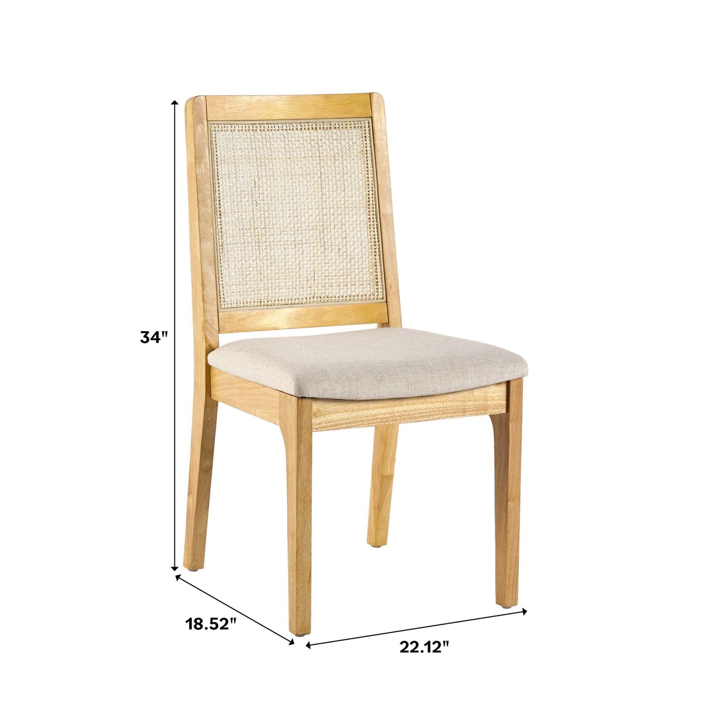 Modern Solid Wood Dining Chair With Rattan Inset Back (Set of 2) - Natural