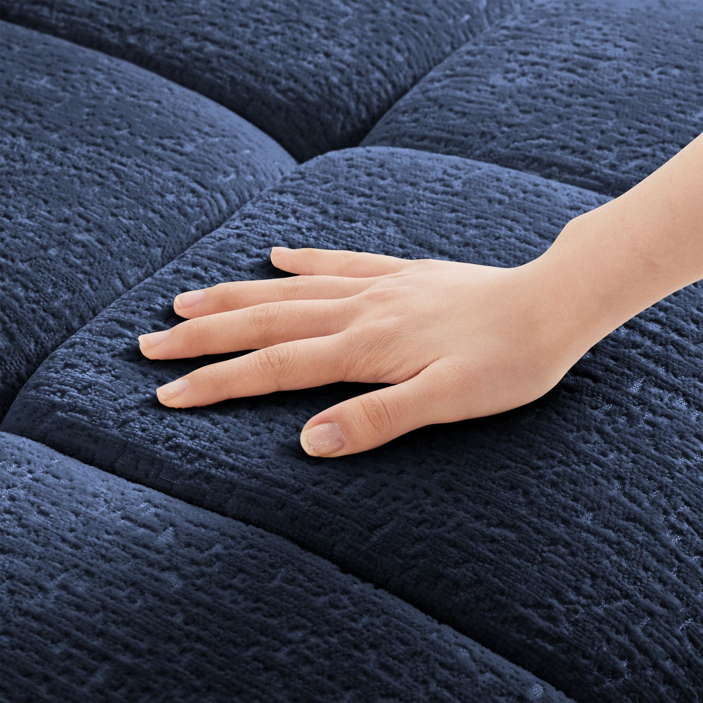 Modern Fabric 2 Seater Sofa With Ottoman Minimalist Design - Blue