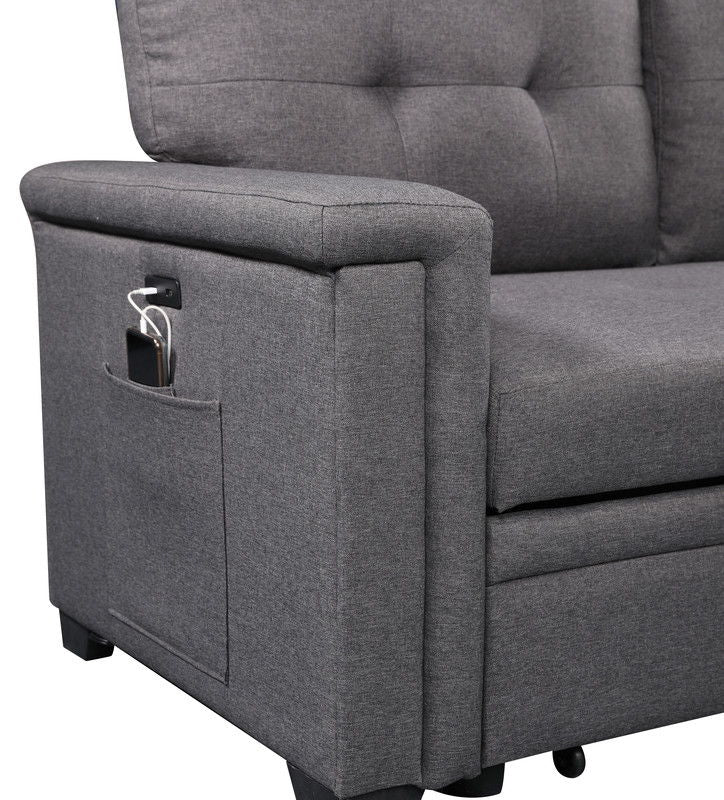 Ashlyn - Reversible Sleeper Sectional Sofa With Storage Chaise, USB Charging Ports nd Pocket - Dark Gray