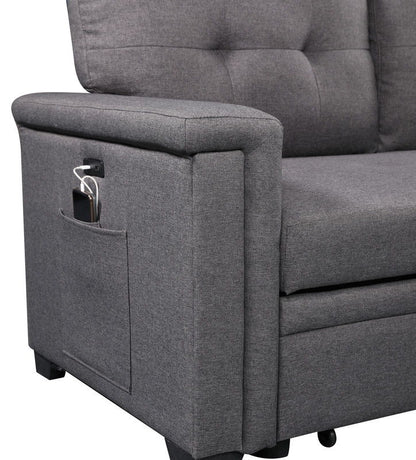 Ashlyn - Reversible Sleeper Sectional Sofa With Storage Chaise, USB Charging Ports nd Pocket - Dark Gray
