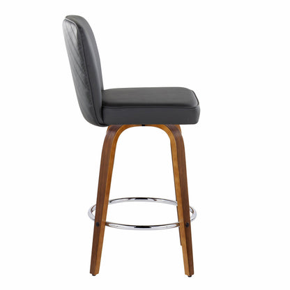 Henry - Contemporary Fixed Height Counter Stool With Swivel With Round Footrest (Set of 2) - Walnut / Black