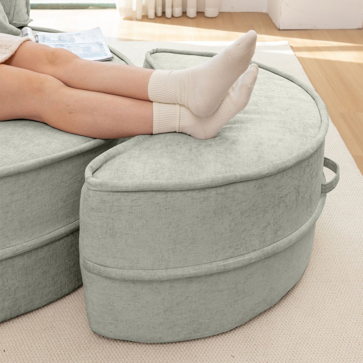 Modern Oversized Round Barrel Accent Chair With Ottoman Velvet Upholstered Lounge Armchair With 5 Pillows For Living Room Or Bedroom - Green