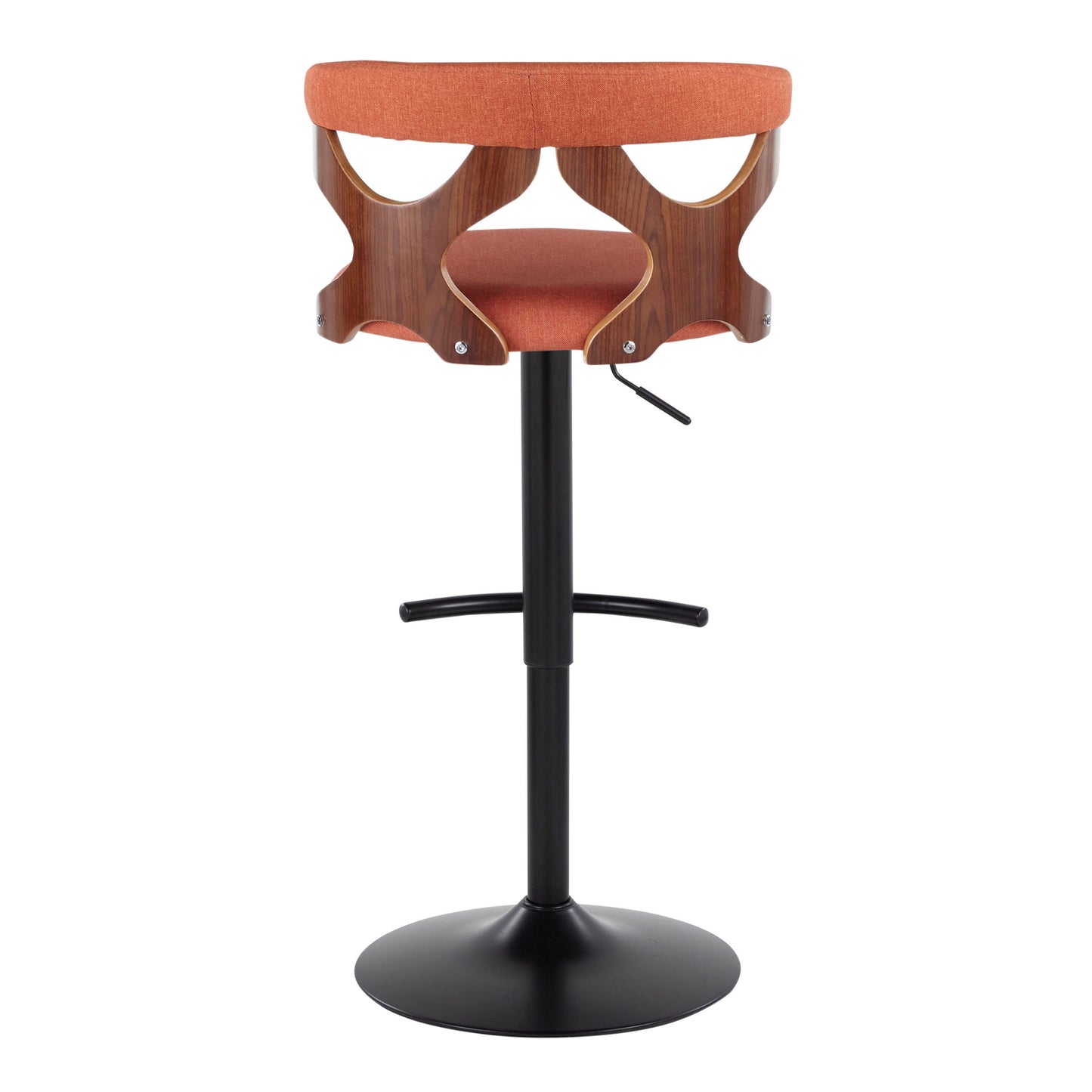 Gardenia - Contemporary Adjustable Barstool With Swivel With Rounded T Footrest (Set of 2) - Black / Walnut / Orange