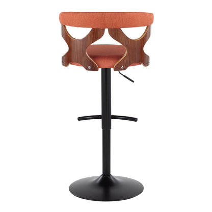 Gardenia - Contemporary Adjustable Barstool With Swivel With Rounded T Footrest (Set of 2) - Black / Walnut / Orange