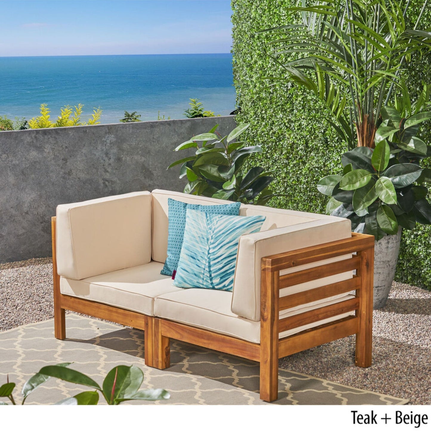 Oana - 2 Piece Loveseat Set With Acacia Wood Frame And Water Resistant Cushions - Beige