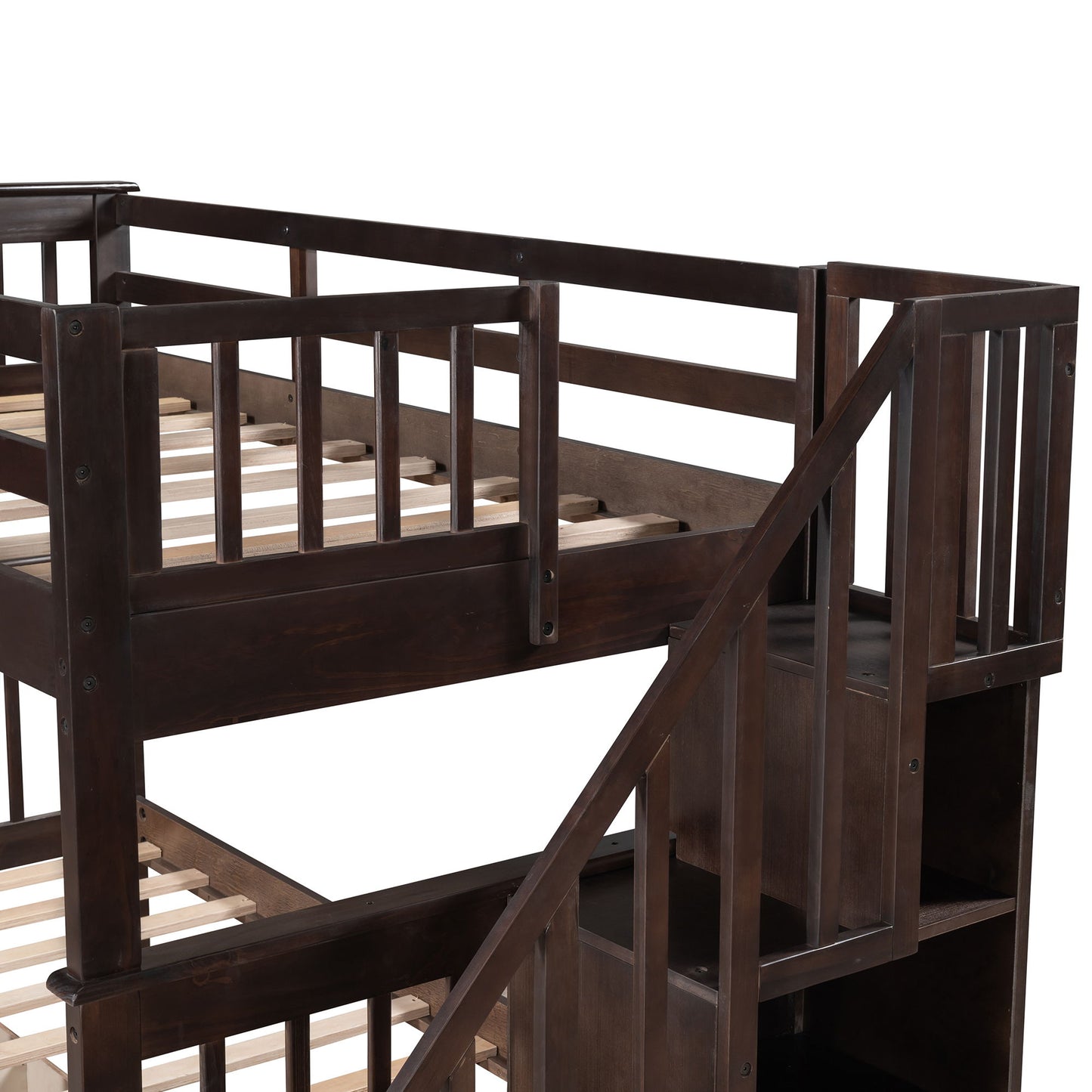 Stairway Twin Over Twin Bunk Bed With Three Drawers For Bedroom - Espresso