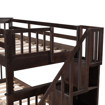 Stairway Twin Over Twin Bunk Bed With Three Drawers For Bedroom - Espresso