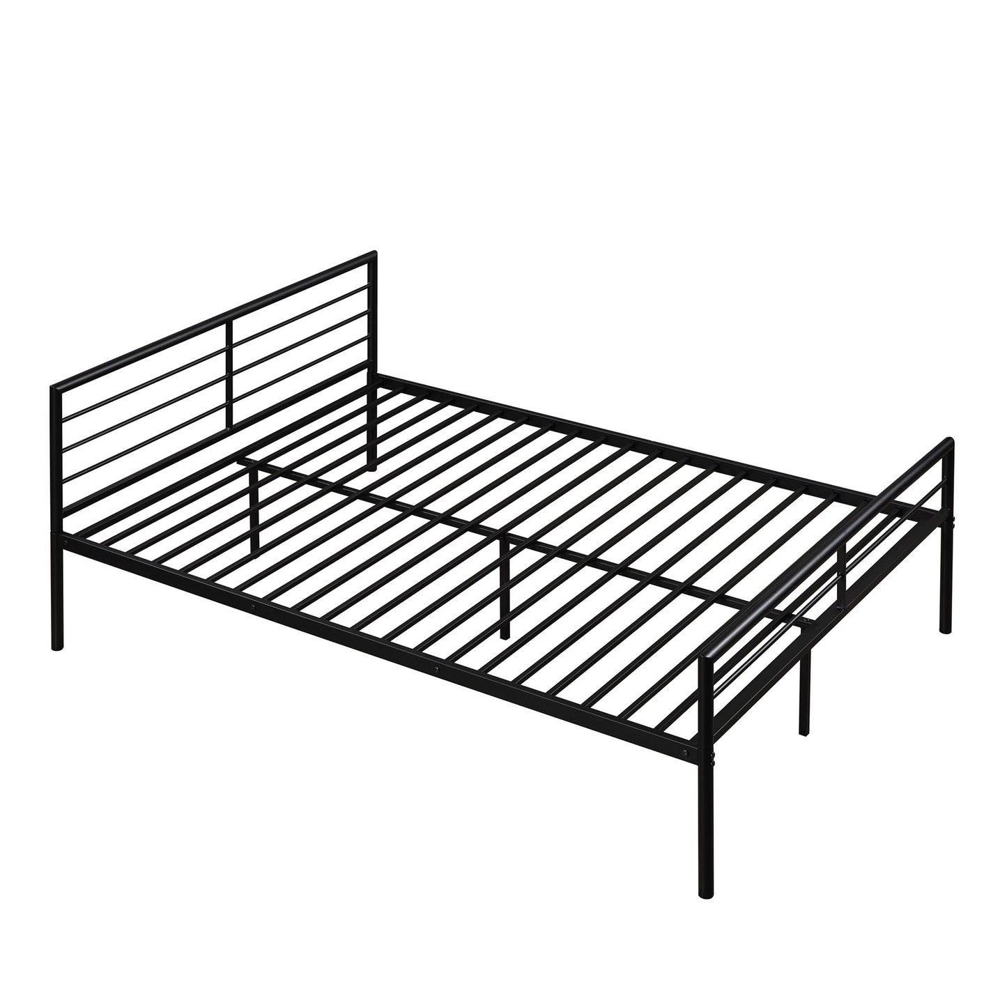 Twin Over Full Metal Bunk Bed With Desk, Ladder And Quality Slats For Bedroom - Metallic Black