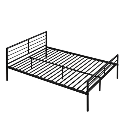 Twin Over Full Metal Bunk Bed With Desk, Ladder And Quality Slats For Bedroom - Metallic Black