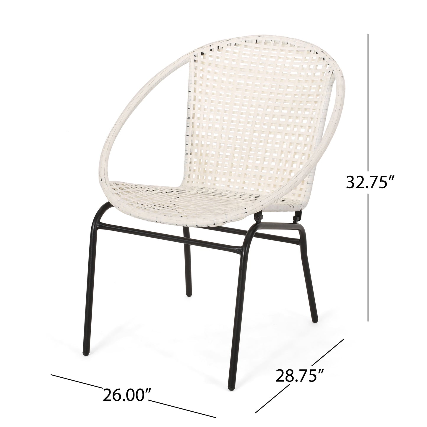 Outdoor Faux Rattan Wicker Chair With Iron Frame (Set of 2) - White / Black