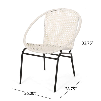 Outdoor Faux Rattan Wicker Chair With Iron Frame (Set of 2) - White / Black