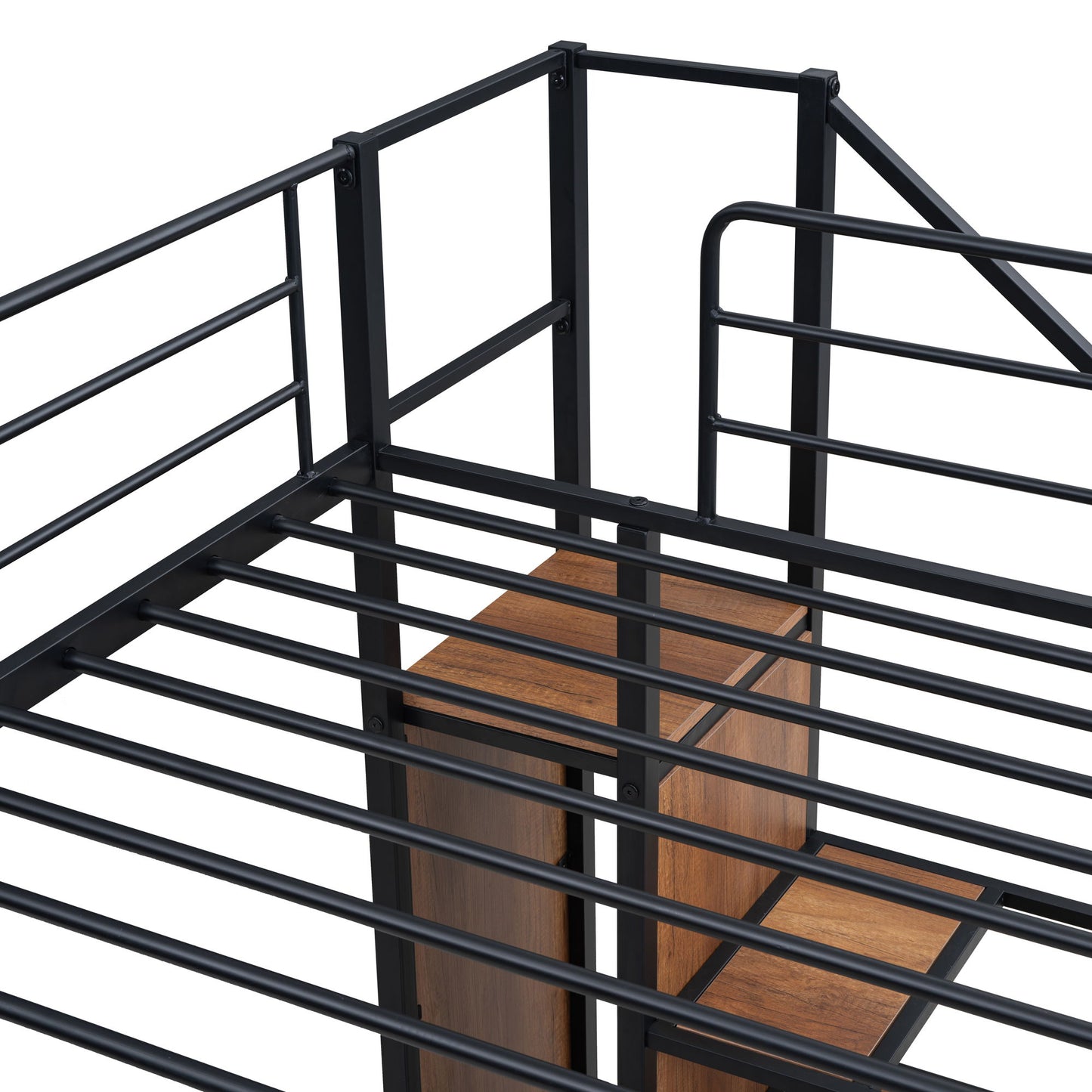 Twin Over Twin Metal Bunk Bed With Lateral Storage Ladder And Wardrobe - Black