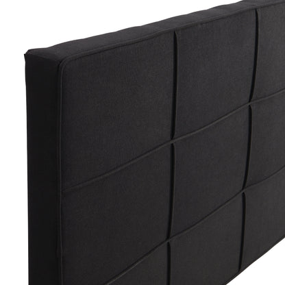 King Size Upholstered Platform Bed Frame With Linen Fabric Headboard, No Box Spring Needed, Wood Slat Support - Black