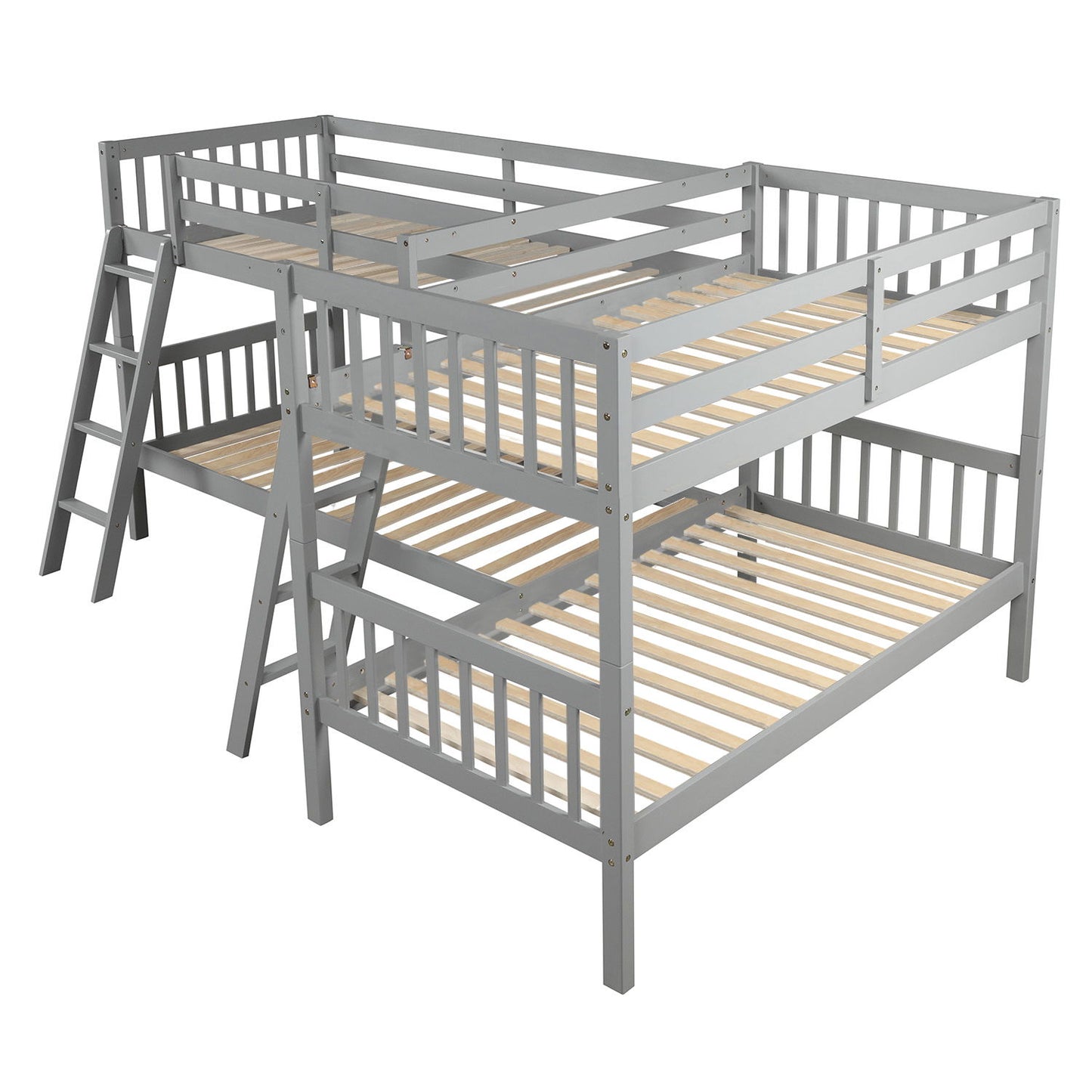 Twin Size L Shaped Bunk Bed With Ladder - Gray