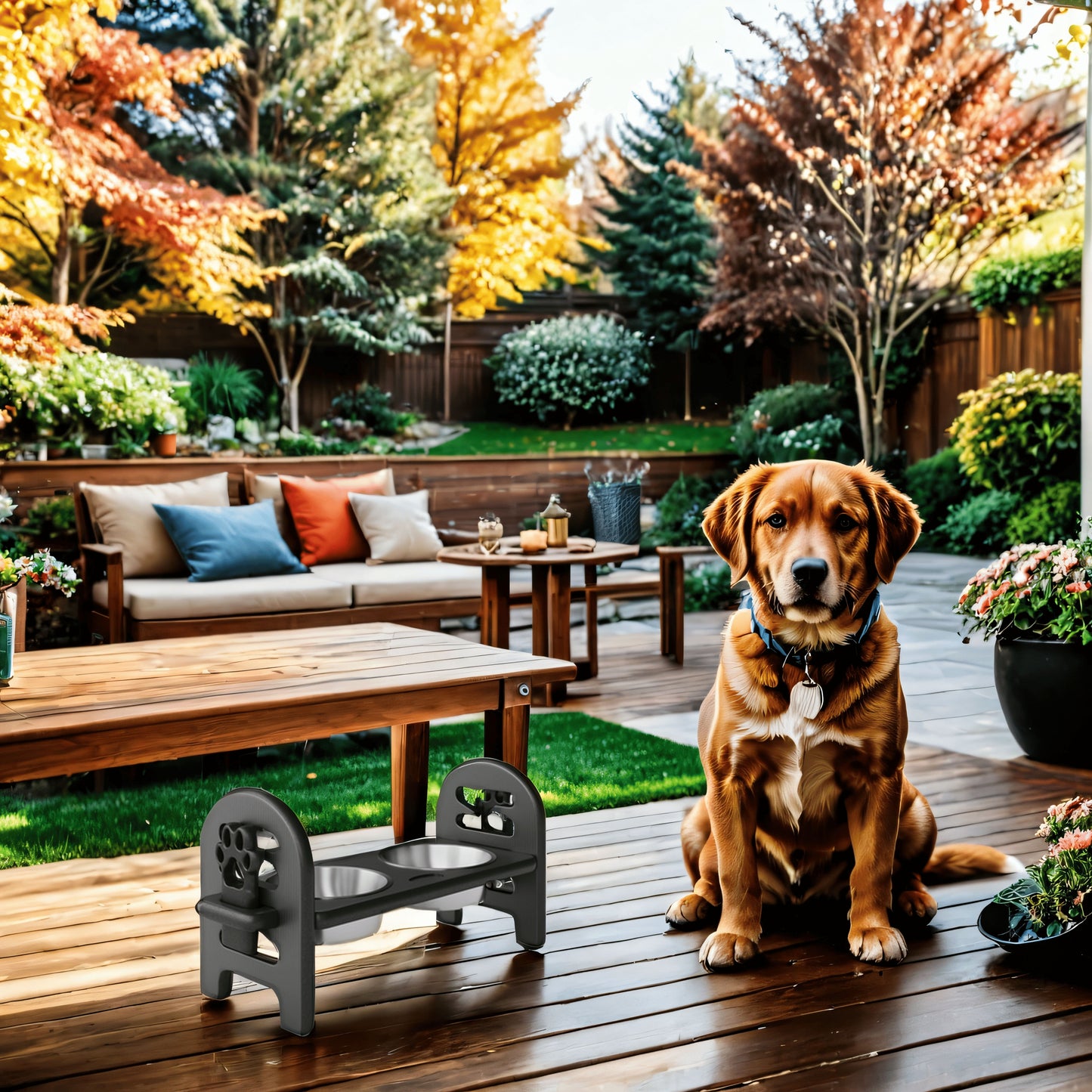 Adjustable Pet Bowl Travel Ready HDPE Durable Poly Lumber Recycled - Black